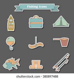 Set of simple line flat fishing icons