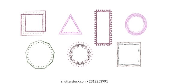 Set of simple line frames. Collection of vertical blank templates to decorate text. Greeting or wedding frames. Botanical circle frame.  Elegant minimal vector isolated set