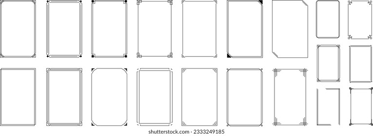 Set of simple line frames. Collection of vertical blank templates to decorate text. Vector design border