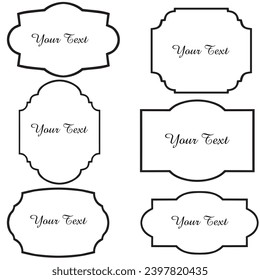 Set of simple line frames. Decorative vintage frame and retro badge. Greeting or wedding frames.