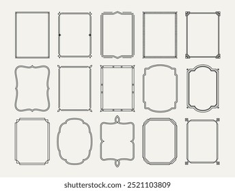 Set of simple line frames. Decorative thin borders with double stroke. Geometric templates for invitations and greeting cards. Outline vector illustration collection isolated on white background