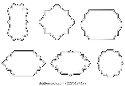 Set of simple line frames with double stroke. Easily editable vector edges with editable line thickness. Collection of vertical blank templates to decorate text. Greeting or wedding frames.
