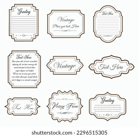 Set of simple line frames with double stroke. Easily editable vector edges with editable line thickness. Collection of vertical blank templates to decorate text. Greeting or wedding frames.