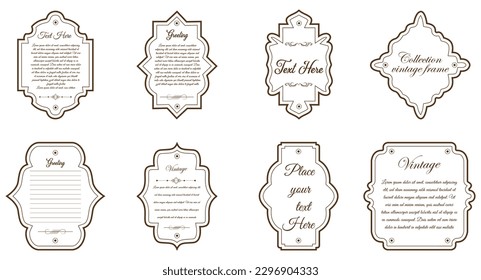 Set of simple line frames with double stroke. Easily editable vector edges with editable line thickness. Collection of vertical blank templates to decorate text. Greeting or wedding frames.