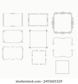 Set of simple line frames with double stroke. Easily editable vector edges with editable line thickness. Collection of vertical blank templates to decorate text. Greeting or wedding frames.