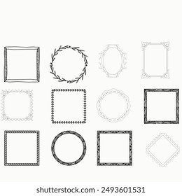 Set of simple line frames with double stroke. Easily editable vector edges with editable line thickness. Collection of vertical blank templates to decorate text. Greeting or wedding frames.