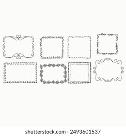 Set of simple line frames with double stroke. Easily editable vector edges with editable line thickness. Collection of vertical blank templates to decorate text. Greeting or wedding frames.