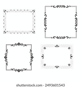 Set of simple line frames with double stroke. Easily editable vector edges with editable line thickness. Collection of vertical blank templates to decorate text. Greeting or wedding frames.