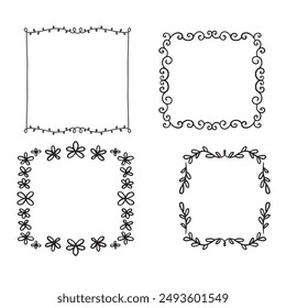 Set of simple line frames with double stroke. Easily editable vector edges with editable line thickness. Collection of vertical blank templates to decorate text. Greeting or wedding frames.
