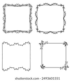 Set of simple line frames with double stroke. Easily editable vector edges with editable line thickness. Collection of vertical blank templates to decorate text. Greeting or wedding frames.