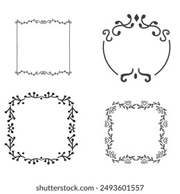 Set of simple line frames with double stroke. Easily editable vector edges with editable line thickness. Collection of vertical blank templates to decorate text. Greeting or wedding frames.