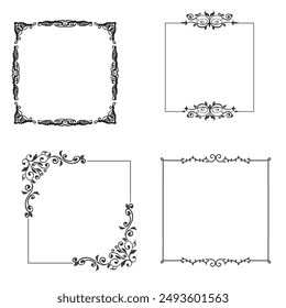 Set of simple line frames with double stroke. Easily editable vector edges with editable line thickness. Collection of vertical blank templates to decorate text. Greeting or wedding frames.