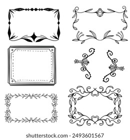 Set of simple line frames with double stroke. Easily editable vector edges with editable line thickness. Collection of vertical blank templates to decorate text. Greeting or wedding frames.