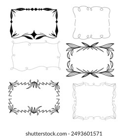 Set of simple line frames with double stroke. Easily editable vector edges with editable line thickness. Collection of vertical blank templates to decorate text. Greeting or wedding frames.