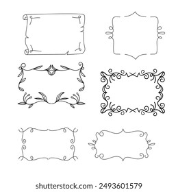 Set of simple line frames with double stroke. Easily editable vector edges with editable line thickness. Collection of vertical blank templates to decorate text. Greeting or wedding frames.