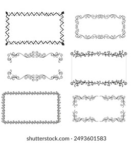 Set of simple line frames with double stroke. Easily editable vector edges with editable line thickness. Collection of vertical blank templates to decorate text. Greeting or wedding frames.