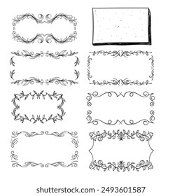 Set of simple line frames with double stroke. Easily editable vector edges with editable line thickness. Collection of vertical blank templates to decorate text. Greeting or wedding frames.