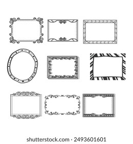Set of simple line frames with double stroke. Easily editable vector edges with editable line thickness. Collection of vertical blank templates to decorate text. Greeting or wedding frames.
