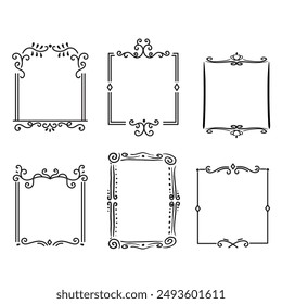 Set of simple line frames with double stroke. Easily editable vector edges with editable line thickness. Collection of vertical blank templates to decorate text. Greeting or wedding frames.