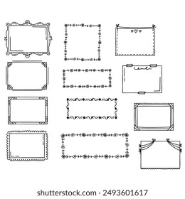 Set of simple line frames with double stroke. Easily editable vector edges with editable line thickness. Collection of vertical blank templates to decorate text. Greeting or wedding frames.