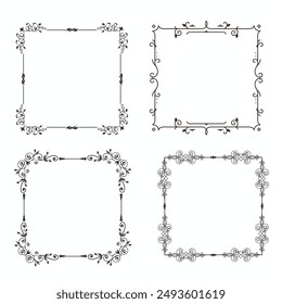 Set of simple line frames with double stroke. Easily editable vector edges with editable line thickness. Collection of vertical blank templates to decorate text. Greeting or wedding frames.