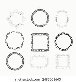 Set of simple line frames with double stroke. Easily editable vector edges with editable line thickness. Collection of vertical blank templates to decorate text. Greeting or wedding frames.