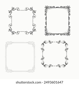 Set of simple line frames with double stroke. Easily editable vector edges with editable line thickness. Collection of vertical blank templates to decorate text. Greeting or wedding frames.