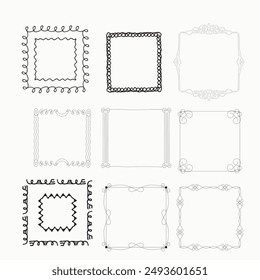 Set of simple line frames with double stroke. Easily editable vector edges with editable line thickness. Collection of vertical blank templates to decorate text. Greeting or wedding frames.