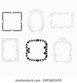 Set of simple line frames with double stroke. Easily editable vector edges with editable line thickness. Collection of vertical blank templates to decorate text. Greeting or wedding frames.