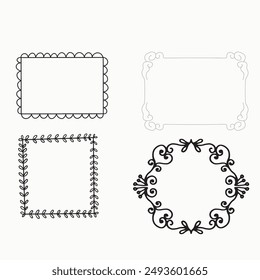 Set of simple line frames with double stroke. Easily editable vector edges with editable line thickness. Collection of vertical blank templates to decorate text. Greeting or wedding frames.