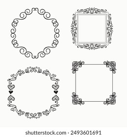 Set of simple line frames with double stroke. Easily editable vector edges with editable line thickness. Collection of vertical blank templates to decorate text. Greeting or wedding frames.