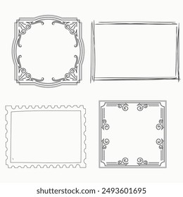 Set of simple line frames with double stroke. Easily editable vector edges with editable line thickness. Collection of vertical blank templates to decorate text. Greeting or wedding frames.