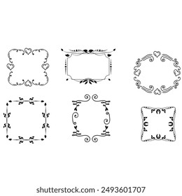 Set of simple line frames with double stroke. Easily editable vector edges with editable line thickness. Collection of vertical blank templates to decorate text. Greeting or wedding frames.
