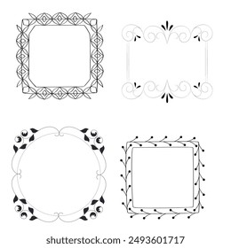 Set of simple line frames with double stroke. Easily editable vector edges with editable line thickness. Collection of vertical blank templates to decorate text. Greeting or wedding frames.