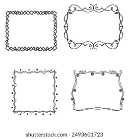 Set of simple line frames with double stroke. Easily editable vector edges with editable line thickness. Collection of vertical blank templates to decorate text. Greeting or wedding frames.