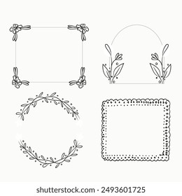 Set of simple line frames with double stroke. Easily editable vector edges with editable line thickness. Collection of vertical blank templates to decorate text. Greeting or wedding frames.