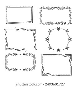 Set of simple line frames with double stroke. Easily editable vector edges with editable line thickness. Collection of vertical blank templates to decorate text. Greeting or wedding frames.