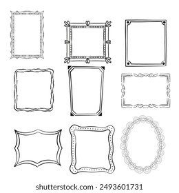 Set of simple line frames with double stroke. Easily editable vector edges with editable line thickness. Collection of vertical blank templates to decorate text. Greeting or wedding frames.