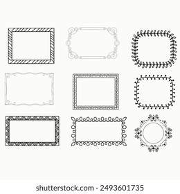 Set of simple line frames with double stroke. Easily editable vector edges with editable line thickness. Collection of vertical blank templates to decorate text. Greeting or wedding frames.