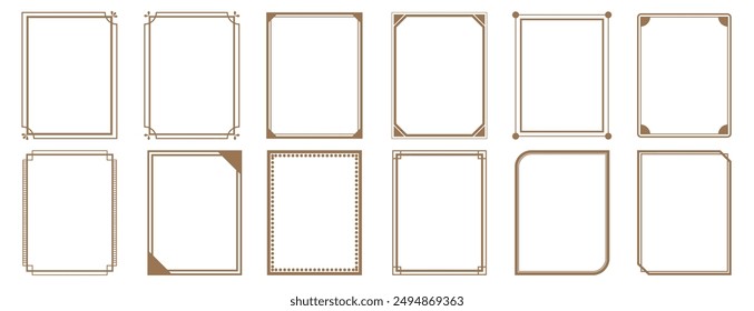 Set of simple line frames with double stroke. Collection of vertical blank templates to decorate text. Vector borders and frames.