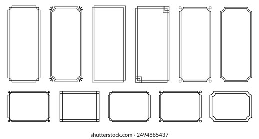 Set of simple line frames with double stroke. Vector borders and frames. Collection of vertical blank templates to decorate text.