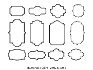 Set of simple line frames with double stroke. Easily editable vector edges with editable line thickness. Collection of vertical blank templates to decorate text. Greeting or wedding frames.