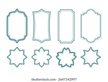 Conjunto de quadros de linha simples com traçado duplo. Bordas vetoriais facilmente editáveis com espessura de linha editável. Coleção de modelos em branco verticais para decorar texto. Quadros de saudação ou casamento