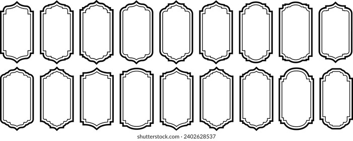 Set of simple line frames stroke and labels vector illustration isolated. Label and badges shape collections