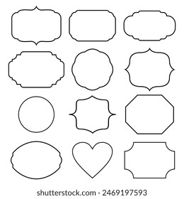 Set of simple line frames with stroke. Collection of vertical blank templates to decorate text. Greeting or wedding frames. Set of Decorative vintage frames and borders set. Vector design.