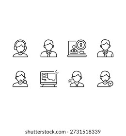Set of simple line icons depicting people interacting with technology