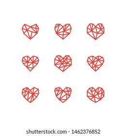 Set of simple line icons of hearts. Love. Wedding. Valentine's Day. Geometric style
