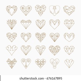 Set of simple line icons of hearts. Love. Wedding. Valentine's Day. Geometric style