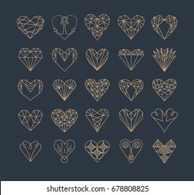 Set of simple line icons of hearts. Love. Wedding. Valentine's Day. Geometric style.