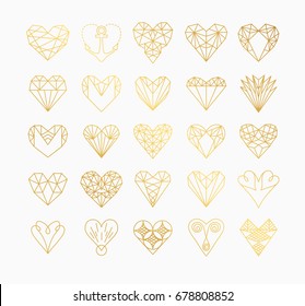 Set of simple line icons of hearts. Love. Wedding. Valentine's Day. Geometric style.